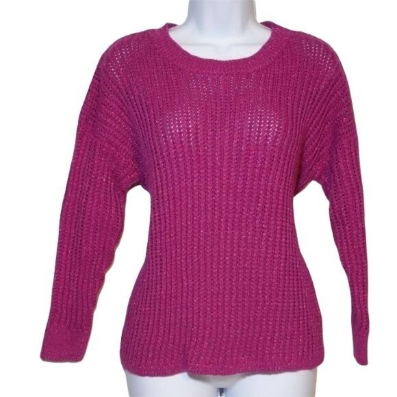 Ellen Tracy Sweater magenta long sleeve crewneck with metallic thread Women's  L - Picture 1 of 8